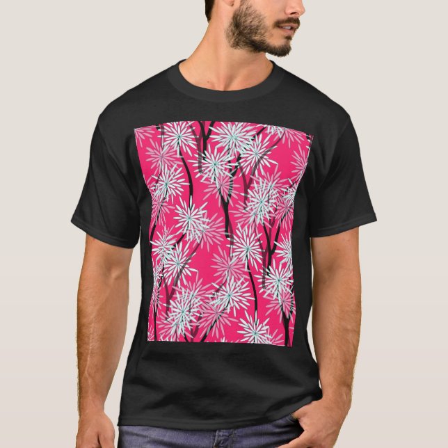 Retro Asian Blommigt Tapet. T Shirt (Framsida)
