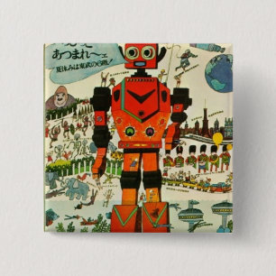 Retro asiatisk robottryckkonst knapp