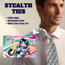 Retro Astronaut Cat Manar Stealth Tie