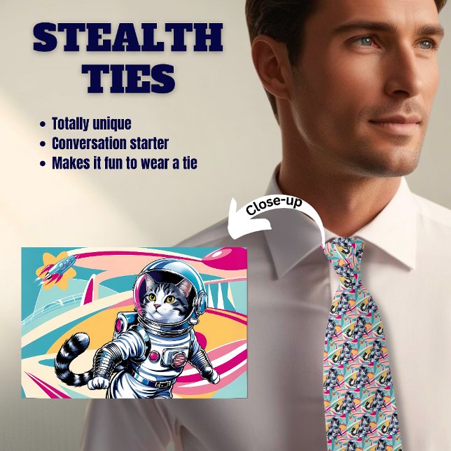 Retro Astronaut Cat Manar Stealth Tie Slips (Skapare uppladdad)