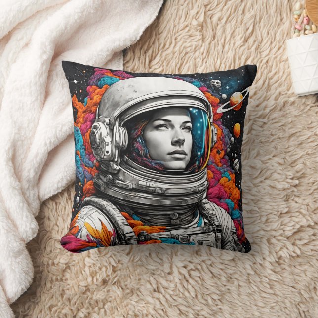 Retro Astronaut Girl Dekorativ kudde - Dream Beyon (Filt)