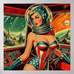 Retro Astronaut Girl Poster