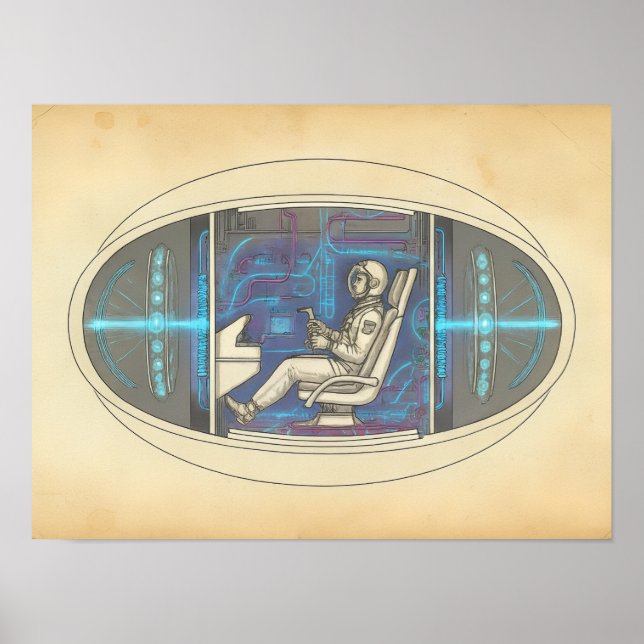 Retro Astronaut i Futuristisk UAP Poster (Framsidan)