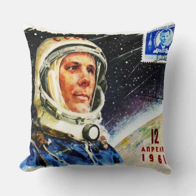 RETRO ASTRONAUT ILLUSTRATION 1960's RACE TRAVEL Kudde (Framsida)