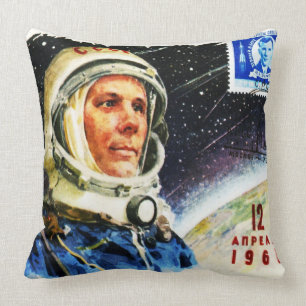 RETRO ASTRONAUT ILLUSTRATION 1960's RACE TRAVEL Kudde