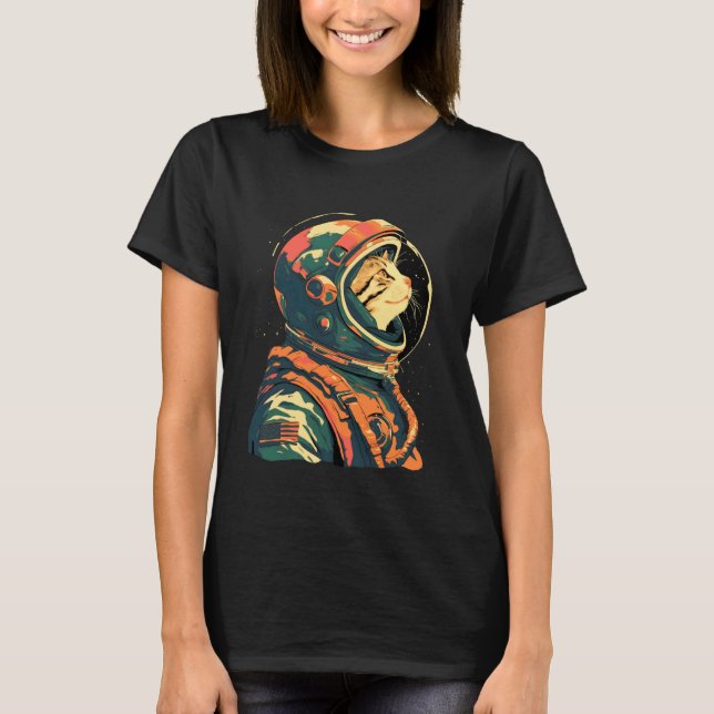 Retro Astronaut Katt 1 T Shirt (Framsida)