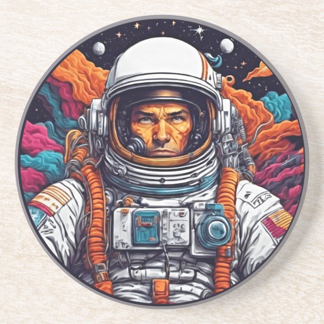 Retro Astronaut Nebula Sandstone Coaster Underlägg (Framsidan)