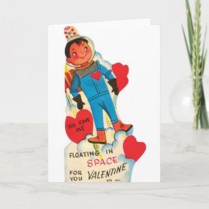 Retro Astronaut på Alla hjärtans dagskort i rymden Helgkort