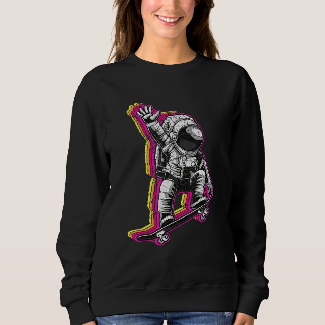 Retro Astronaut Skater Skateboarder T Shirt (Framsida)