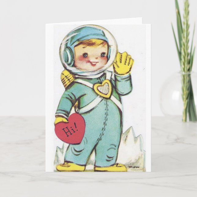 Retro Astronaut Valentine Day Card Helgkort (Framsida)