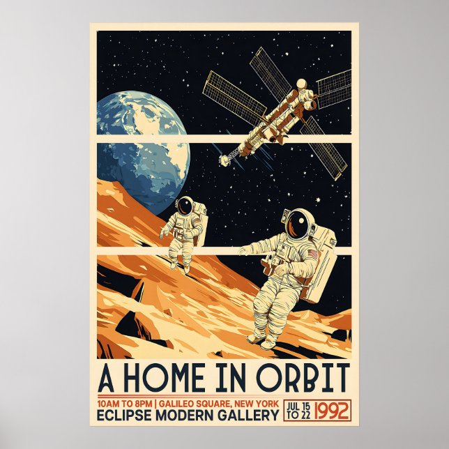 Retro Astronauts in Space Print Mid-Century Modern Poster (Framsidan)
