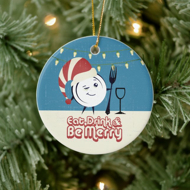 Retro, ät dryck, munter middag jul julgransprydnad keramik (Träd)
