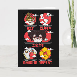 Retro Ät Sov Anime Spelande Upprepa Kawaii Anime M Kort