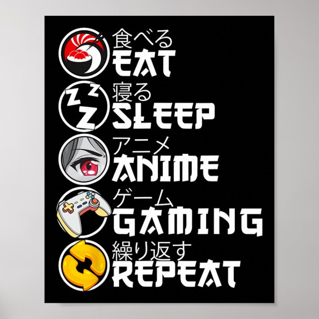 Retro Ät Sov Anime Spelande Upprepa Kawaii Anime M Poster (Framsidan)