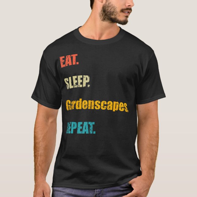 Retro Ät Sova Trädgårdslandskap Upprepa T Shirt (Framsida)