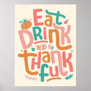 Retro äter och var tacksam Happy thanksgiving Poster