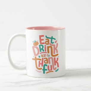 Retro äter och var tacksam Happy thanksgiving Två-Tonad Mugg