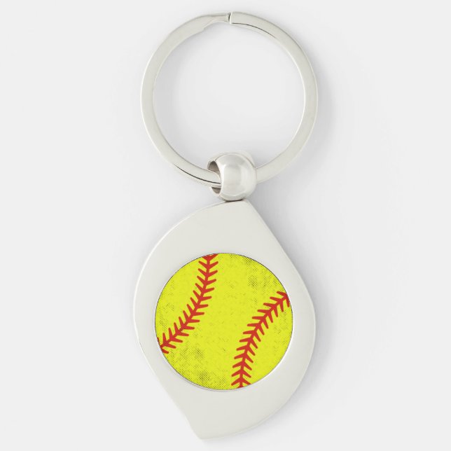 Retro Athletic Softball Fastpitch Game Day Style Swirl Silverfärgad Nyckelring (Framsidan)