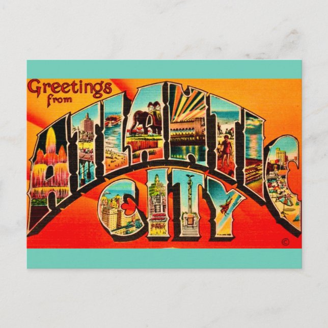 Retro Atlantic City NJ Hälsningar vykort (Framsida)