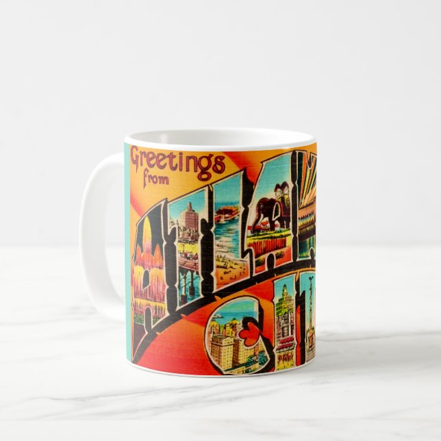 Retro Atlantic City NJ Hälsningar vykort Kaffemugg (Framsida vänster)