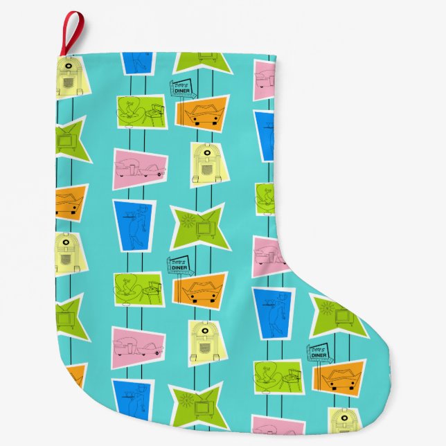 Retro atom- hötorgskonstjulstrumpa stor julstrumpa (Framsidan)