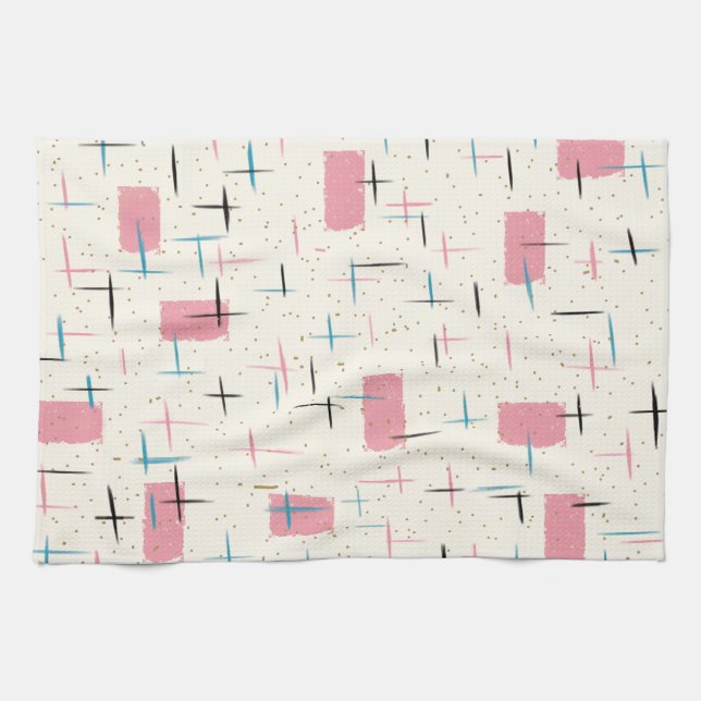 Retro atom- rosamönsterkökshandduk kökshandduk (Horisontell)