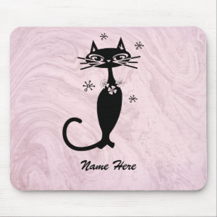 Retro Atom Svart Katt Rosa Musmatta