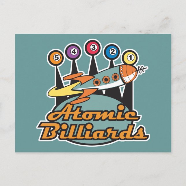 retro atomär biljardskylt vykort (Framsida)