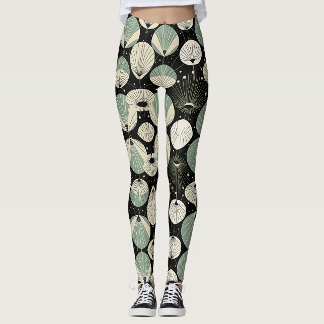 Retro Atomic Age Geometric Modern Mönster Leggings (Framsida)