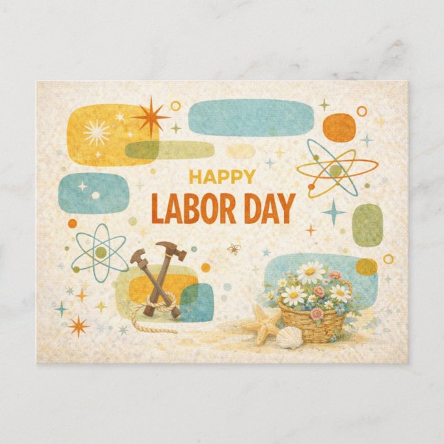Retro Atomic Age Happy Labor Day Helg Vykort (Framsida)