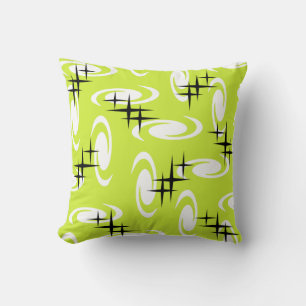 Retro Atomic Age Swirls Stars Mönster Chartreuse Kudde