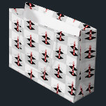 Retro Atomic Art Baubles & Flygplan<br><div class="desc">Retro Atomic Art stil är utformat med röda/vita/svarta "bubblor" centrerat mellan ett torn med fyra dimensioner av geometriskt flygplan på bakgrunden för färgblock av grått</div>