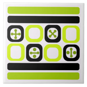 Retro Atomic Art Squares Linjer Chartreuse Kakelplatta
