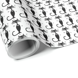 RETRO ATOMIC BLACK CAT BIRTHDAY WRAPPP PAPPER PRESENTPAPPER