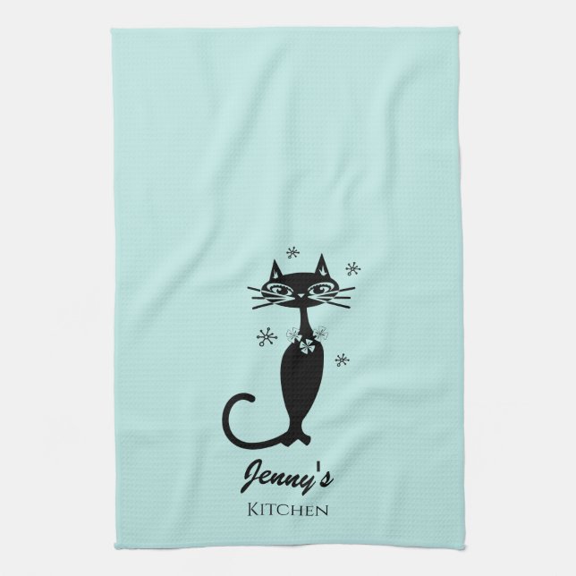Retro Atomic Black Cat Personlig Kitchen Towel Kökshandduk (Vertikal)