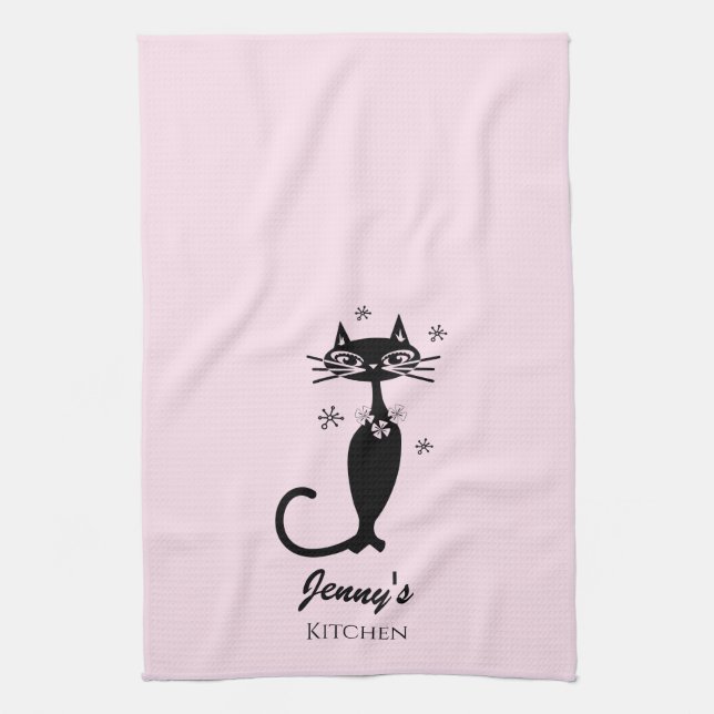 Retro Atomic Black Cat Personlig Kitchen Towel Kökshandduk (Vertikal)