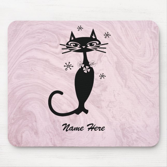 Retro Atomic Black Cat Personlig Rosa Mouse Pad Musmatta (Framsidan)