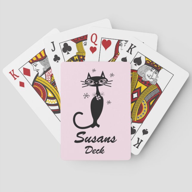 Retro Atomic Black Cat Personlig Uppspelningskort Casinokort (Baksidan)