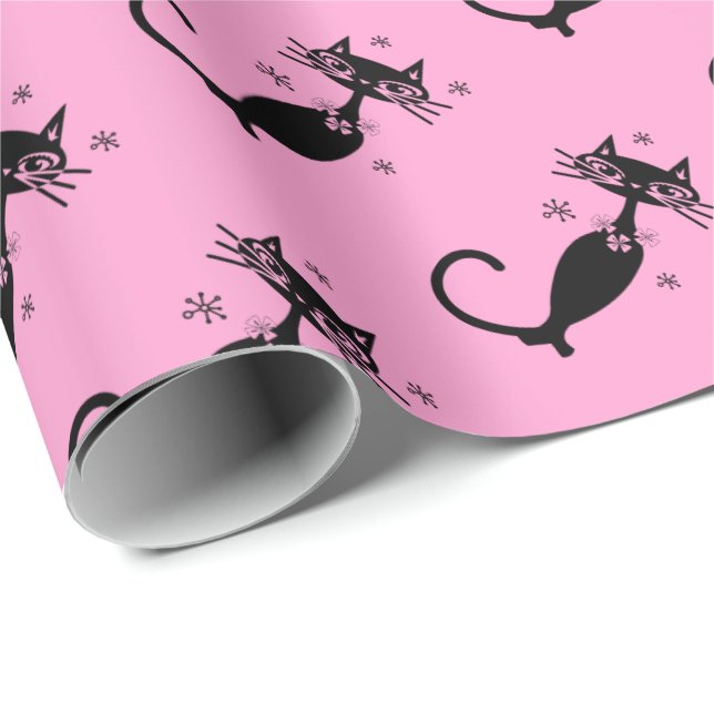 Retro Atomic Black Cat Personlig Wrapping Papper Presentpapper (Rullad Hörn)