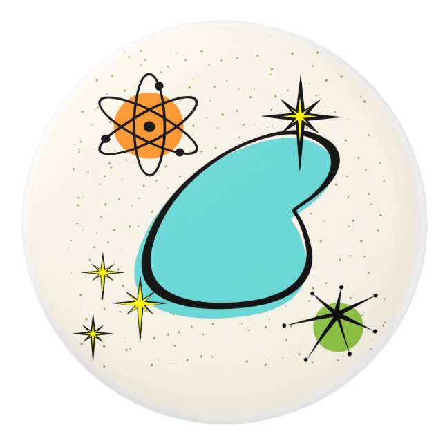 Retro Atomic Boomerang och Starbursts Ceramic Dran Knopp (Framsidan)