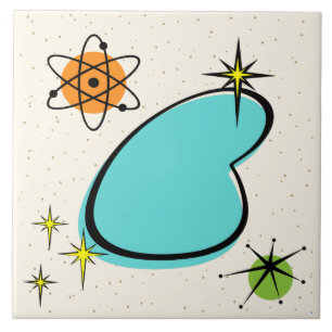 Retro Atomic Boomerang och Starbursts Ceramic Tile Kakelplatta