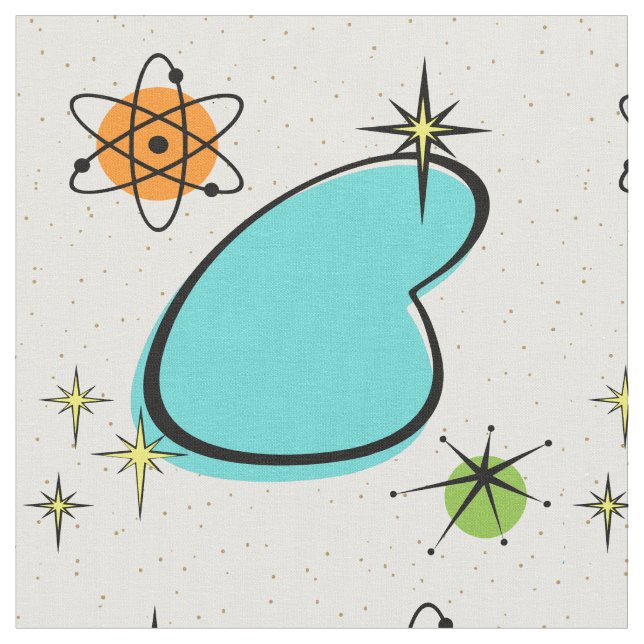 Retro Atomic Boomerang och Starbursts-väv Tyg (Närbild)