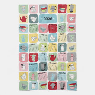 Retro Atomic Coffee 2026 Calendar Kökshandduk