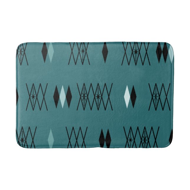 Retro Atomic Era Diamonds Mönster Teal Badrumsmatta (Framsidan)