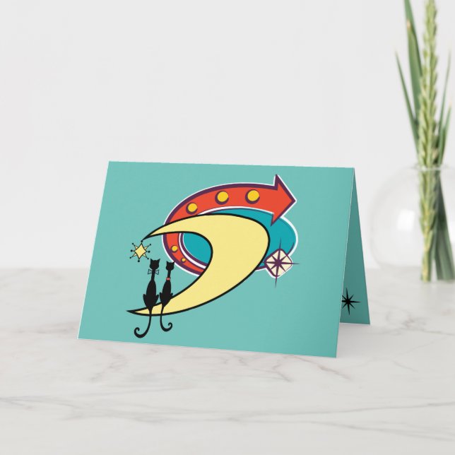 Retro Atomic ERA ERA MCM Coola Cat Måne Tillfällen Kort (Framsida)