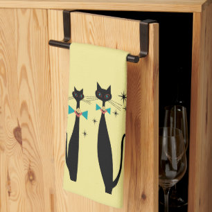 Retro Atomic Era MCM-Coola Cats från det moderna M Kökshandduk