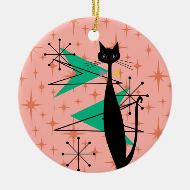 Retro Atomic Era MCM Modern MCM Coola Cat P Julgransprydnad Keramik (Framsidan)