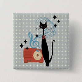 Retro Atomic Era Mid Century Modern Cat & Radio Knapp