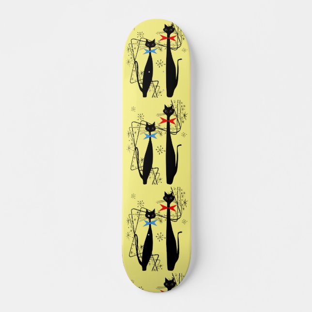Retro Atomic Era Mid Century Modern Coola Cat Mini Skateboard Bräda 18,5 Cm (Framsida)