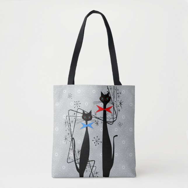 Retro Atomic Era Mid Century Modern Coola Cat Pair Tygkasse (Framsida)